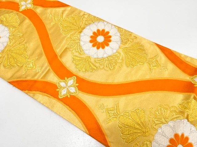 JAPANESE KIMONO / ANTIQUE FUKURO OBI / SILK / WOVEN KIKU